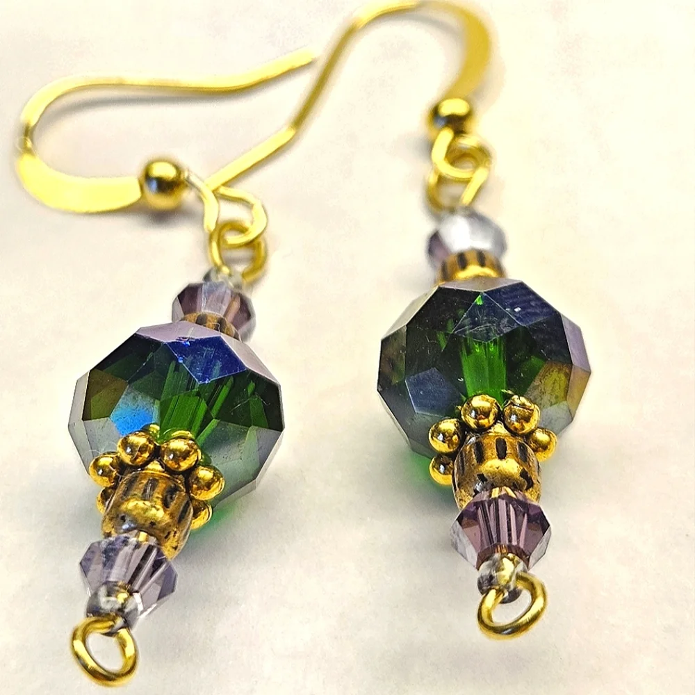 Green and Purple Beaded Earrings
